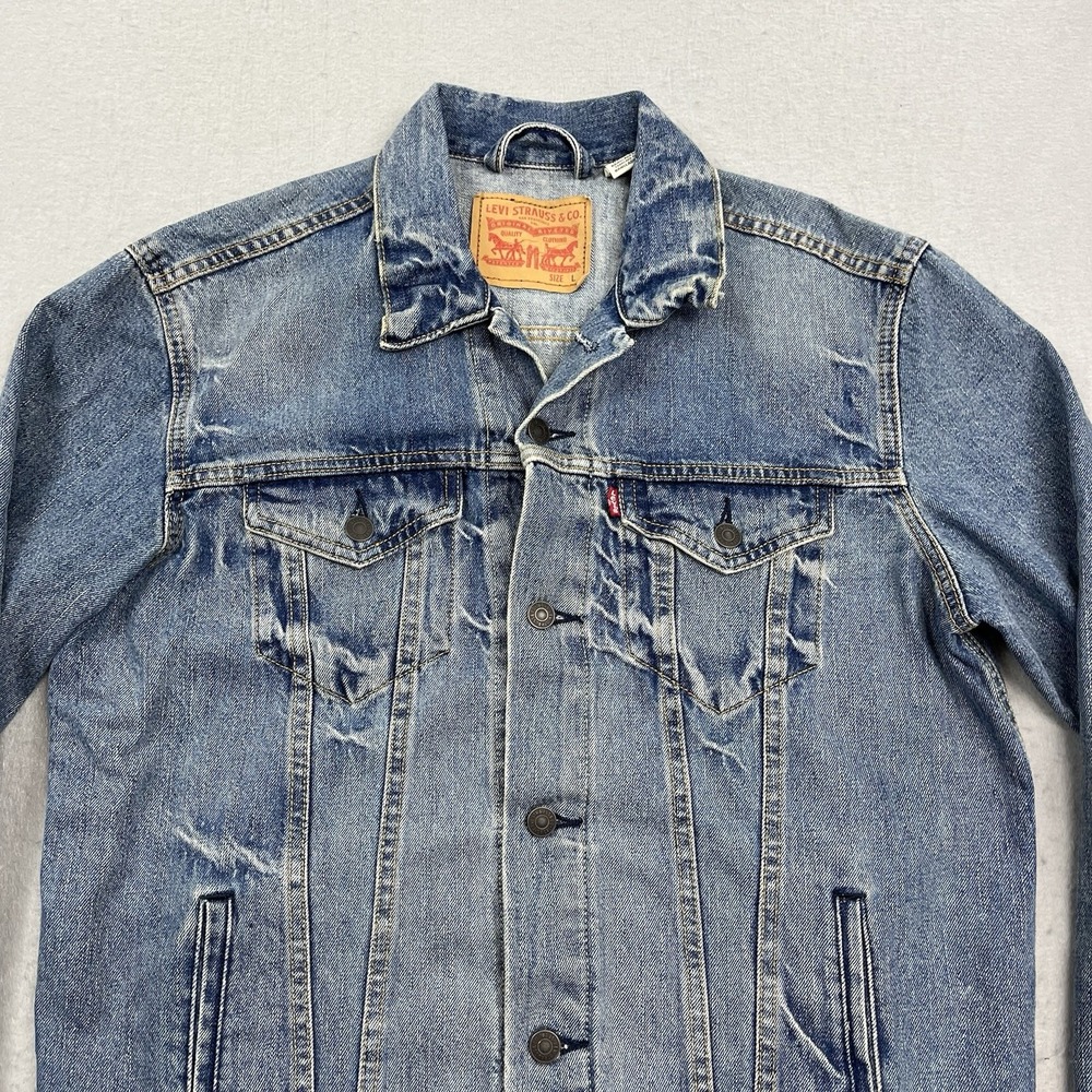Levis Trucker Jacket Mens Large Blue Denim Type 3 Faded - Picture 2 of 14